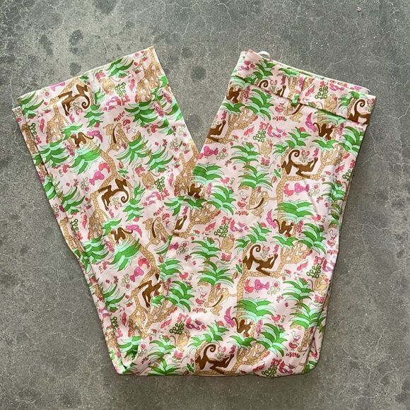 Tibi Pants - TIBI pink green monkey regency palm beach pants 4